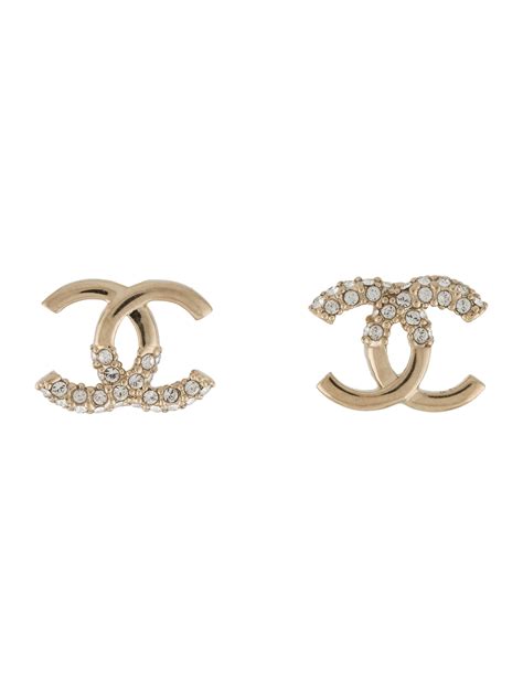 chanel metal cc stud earrings gold|authentic Chanel stud earrings.